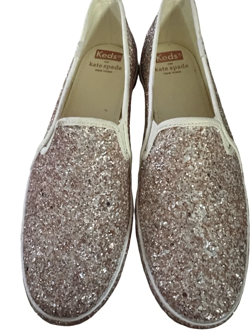 kate spade Glitter Slip-On Sneakers in Rose Gold